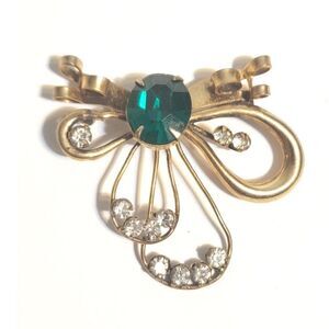 Rare Vintage signed Scitarelli Emerald & Rhinestone Floral pendant